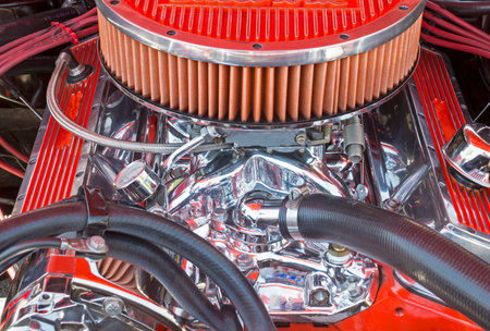 V8 high powered car engine from the seventies