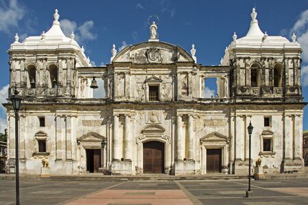 Front view of cathedral in Leon, Nicaraguaの写真素材