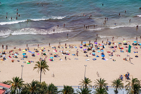 Beach in the Spanish coastal town of Alicanteの写真素材