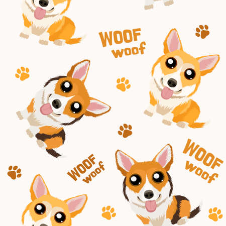 Seamless vector pattern. flat design. Funny Corgiesのイラスト素材