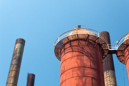 Sloss Furnaces National Historic Landmark, Birmingham Alabama USA, stacks and furnace, rusting old factory, blue sky copy space, horizontal aspectの写真素材
