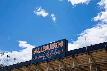 AUBURN ALABAMA, USA - JUNE 18, 2020 - Auburn Tigers National Champions sign on the exterior of the Jordan-Hare Stadium on the Auburn University campusのeditorial素材
