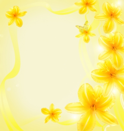Greeting card with yellow flowersの写真素材