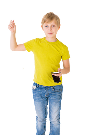 Boy with phoneの写真素材
