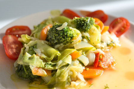 Stewed vegetables on a plateの写真素材