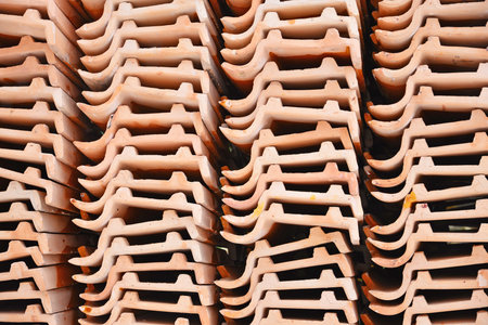 Roof tiles for the temple, Thailandの写真素材
