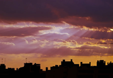 Madrid red skyline over the buildings