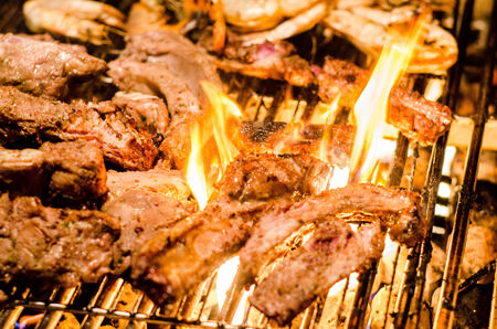 Pork ribs are grilled on the stove の写真素材