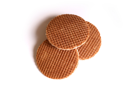 Dutch waffle syrup (treacle), on a white background.の写真素材