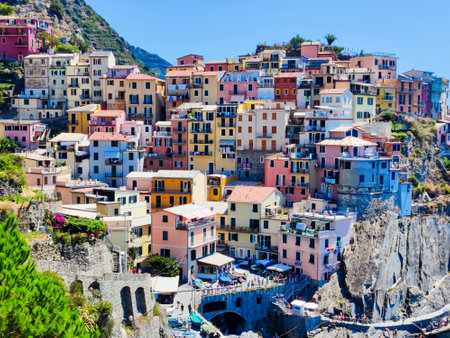 Colorful houses in Manarola, Cinque Terre, Italyの写真素材