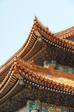 The roof of the Forbidden City in Beijing, China. The Forbidden City was the Chinese imperial palace from the Ming dynasty to the end of the Qing dynasty.の写真素材