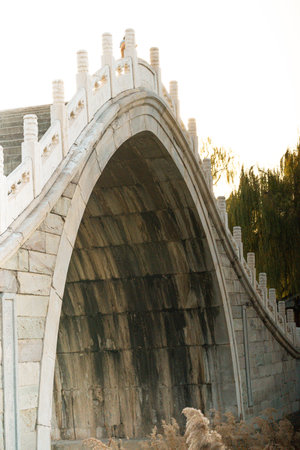 Architectural detail of an ancient bridge in Beijing, China.の写真素材