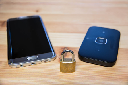 phone and pocket wifi  secure, private, confidential connection for internet useの写真素材