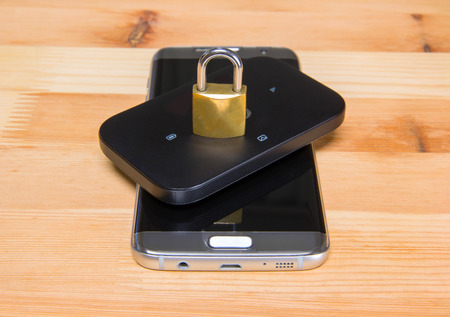 phone and pocket wifi secure, private, confidential connection for internet useの写真素材