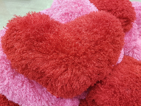 red and pink plush heart cusion, valentineの写真素材