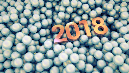 2018 over glossy balls backgroundの写真素材