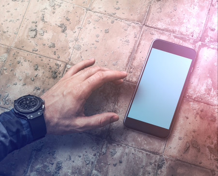 Working with a smartphone.