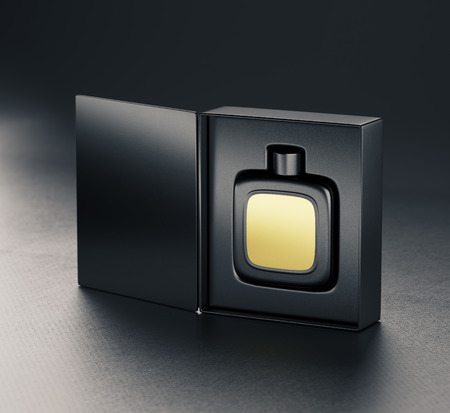 Black fragrance perfume bottle mockupの写真素材