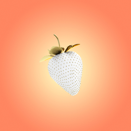 White Strawberry Floating In the Air. 3D Renderの写真素材