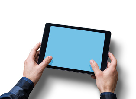 Man working with a digital tablet PC. Closeupの写真素材