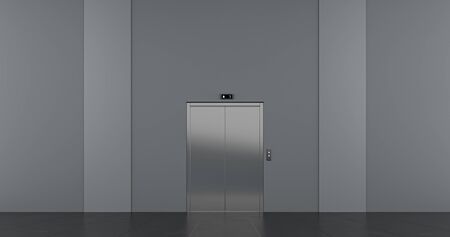 Elevator with closed doors, at public space interior.の写真素材