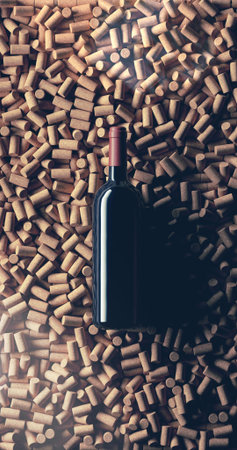 Top view of red wine bottle