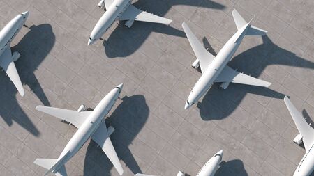 Airplanes stand at the airport. Aerial view. 3D Renderの写真素材