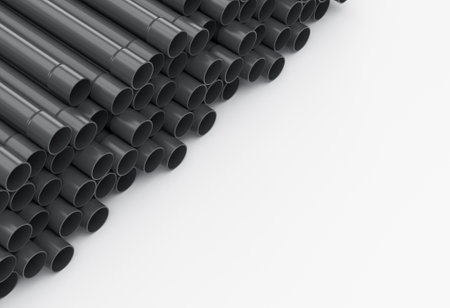 Plastic socket pipes on warehouseの写真素材