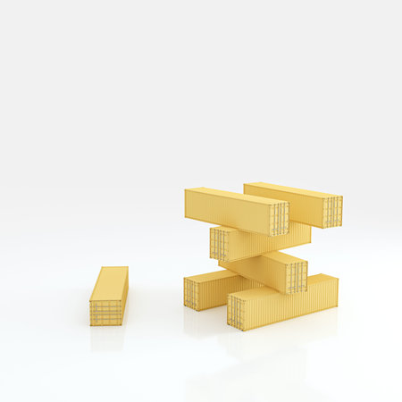 Yellow cargo sea containers stand in a column, as in the famous board game