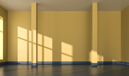 Empty show room interior with yellow blank walls.の写真素材