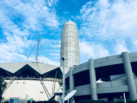 exhibition center with blue skyのeditorial素材