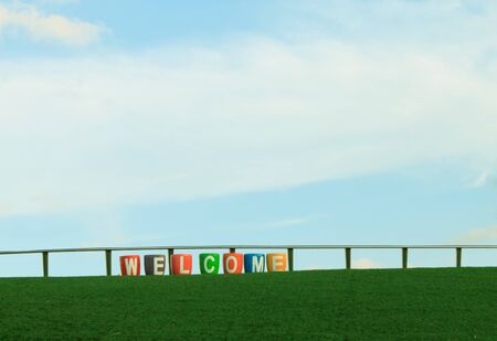 The garden is adorned with plush lime plaster on the lawn with a sky background.のeditorial素材