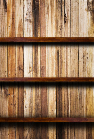 Empty Wood shelf,bookshelves on brown woodの写真素材