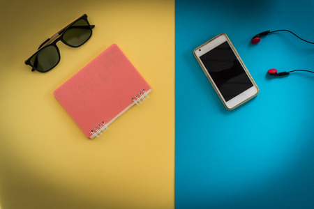 flat lay fashion and travel colorful backgroundの写真素材
