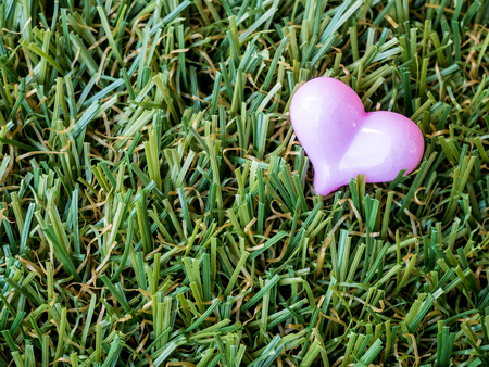 red heart on green grassの写真素材