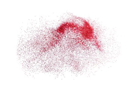 Red glitter powder splash or burst copy space isolated on white backgroundの写真素材