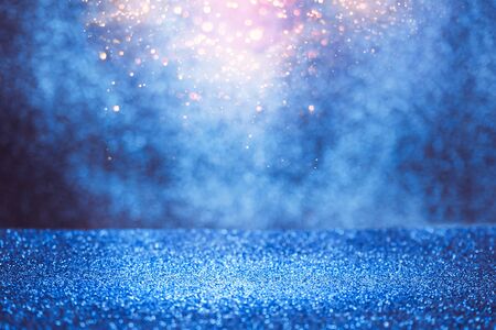 abstract blur or defocused lights bokeh blue glitter background select focusの写真素材