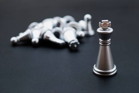 Chess board game staying against full set of chess pieces. Strategy, Planning and Decision business conceptの写真素材