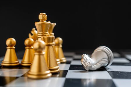 Chess game staying against full set of chess pieces. Strategy, Planning and Decision business conceptの写真素材