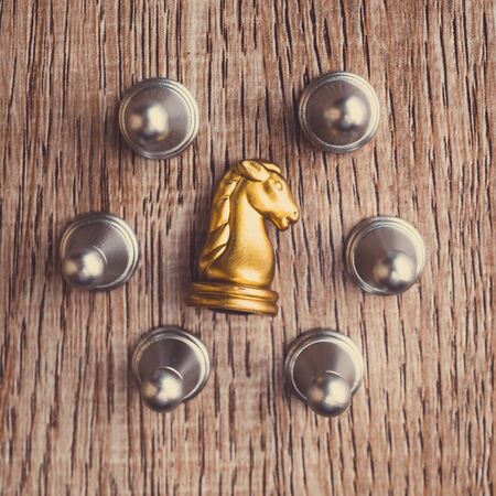 Chess board game staying against full set of chess pieces. Strategy, Planning and Decision business conceptの写真素材