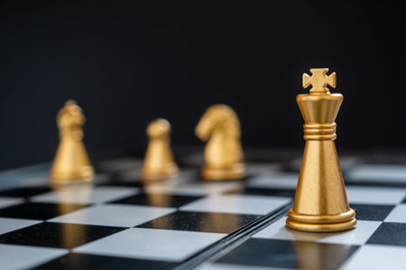 Chess game staying against full set of chess pieces. Strategy, Planning and Decision business conceptの写真素材