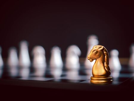 Chess board game staying against full set of chess pieces. Strategy, Planning and Decision business conceptの写真素材