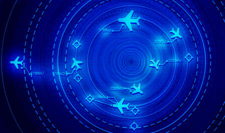 Simulation screen showing various flights for transportation and passengers.の写真素材