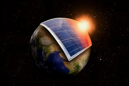 Alternative energy for energy conservation of the world. Solar panel. 3D illustration.