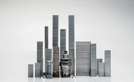Images of various buildings represented by construction materials. Building concept.