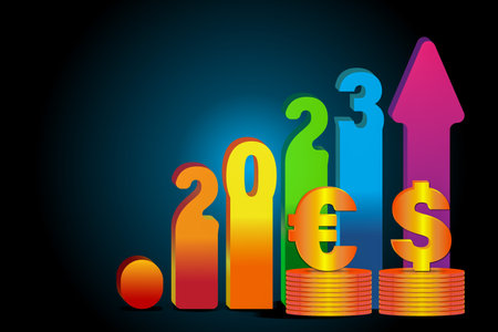 2023 growth chart. Financial data concept and analytics for business success.のイラスト素材
