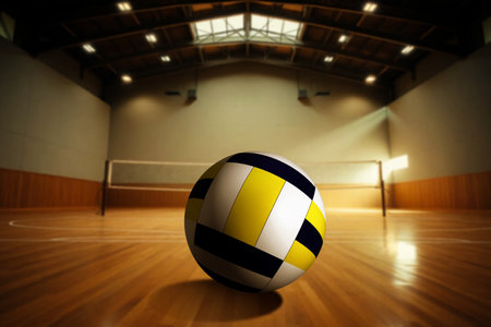 Volleyball image with indoor volleyball court in the background.の写真素材