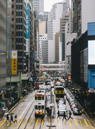 tram in shueng wan,Hongkongのeditorial素材