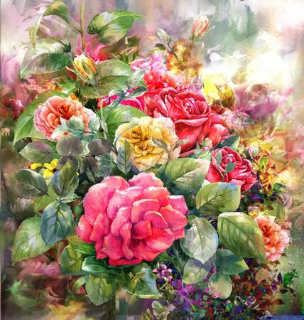 Bouquet of rose watercolor painting style.digital paintingの写真素材