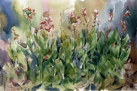 Abstract flowers watercolor painting. Spring multicolored flowersの写真素材